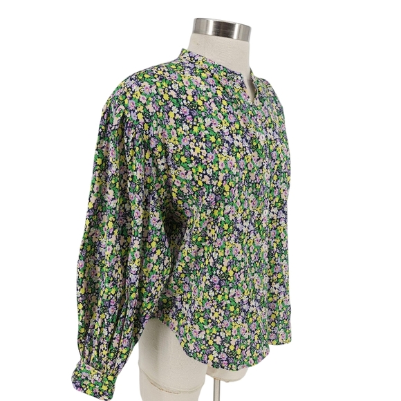 Maeve Anthropologie Ashleigh Shirt Floral Tie Puff Long Sleeve Button Up Small - Picture 3 of 9